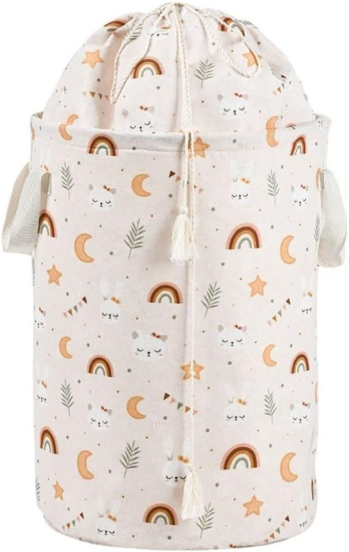 Meleni Baby 2'li Set Çok Amaçlı Yuvarlak Torbalı Bebek Kirli Sepeti Çocuk Çamaşır Sepeti Dü