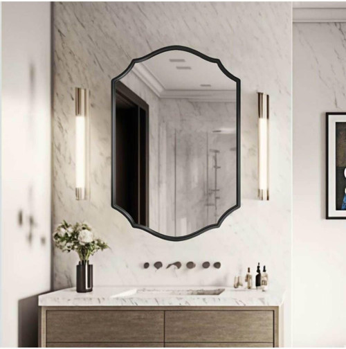 Asimetrik Duvar Aynası/Çerçeveli Düzensiz Dekor Ayna/Banyo Aynası Siyah 60 x 80
