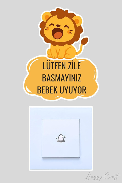 Lütfen Zile Basmayınız Bebek Uyuyor Kapı Zili Etiketi - Sevimli Aslan Sticker