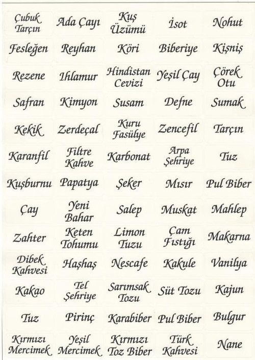 Atbyhome Baharat ve Bakliyat Etiketi 65 Adet Etiket Suya Dayanıklı