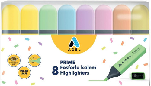 Adel Prime Fosforlu Kalem 8'li Set