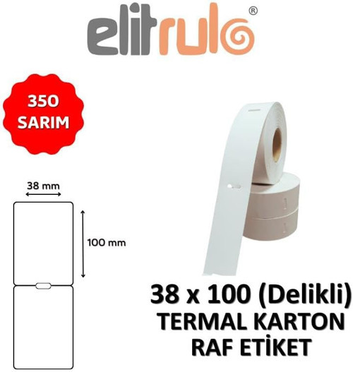 Elitrulo Termal Karton Raf Etiketi 38mm x 100mm DELİKLİ - 350 Adet
