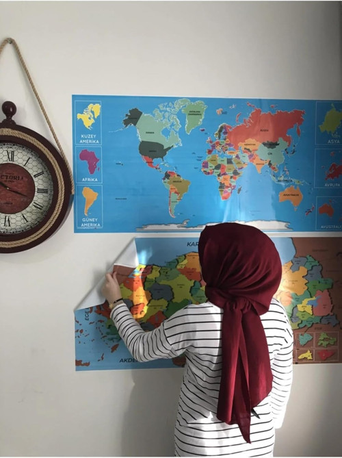 Dekoratif Tablo Eğitici Türkiye Ve Dünya Haritası Set Çocuk Duvar Yazı Tahtası Kağıt Tahta