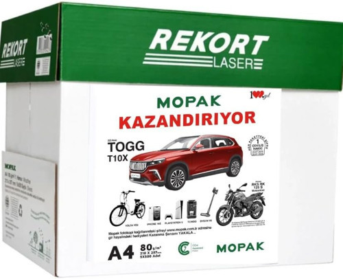 Mopak Rekort A4 Fotokopi Kağıdı, 80 g/m², 210x297 mm, 500 Yaprak, TOGG Çekiliş Kodlu (5)