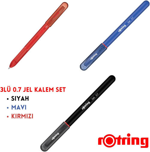 Rotring Jel Kalem 0.7 mm, 3 Renk Set, Siyah Mavi Kırmızı