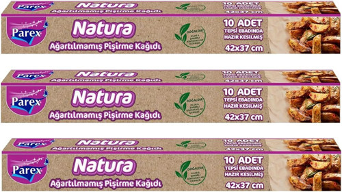 Natura 3 Adet Ağartılmamış Organik Hazır Kesilmiş Pişirme Kağıdı 10'lu
