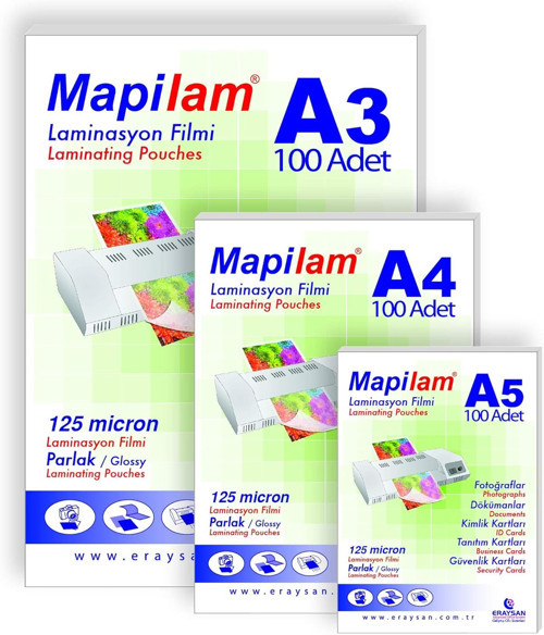 Mapilam 125 Micron K.Kimlik Laminasyon Filmi, Şeffaf, 78 X 102 mm