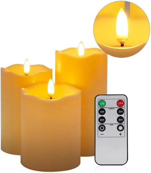 TriLine Alevsiz Titreyen LED Mum Büyük Boy 3lü Set Kumandalı
