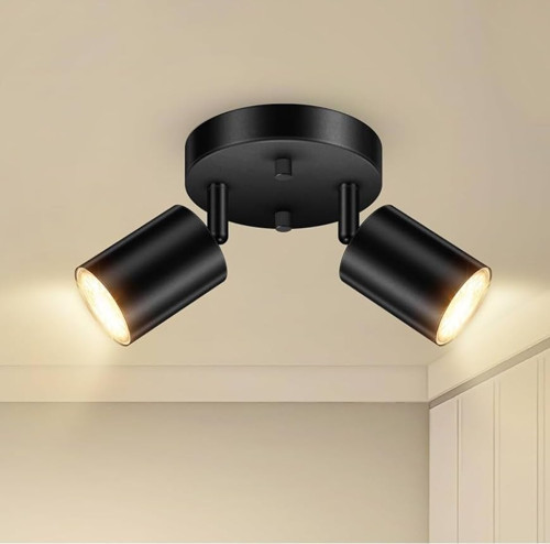 Rsylight Retro Siyah Metal 2 Li Led spot Tavan Plofyoner 180 Derece Hareketli Beyaz Ampullu