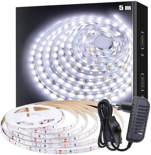 5 Metre Beyaz Şerit Led Aç Kapa Anahtarlı ve Adaptörlü Sb-6556 (Beyaz, 500 Cm)