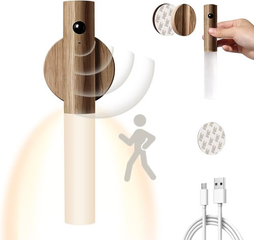 Ahşap duvar lambası, şarj edilebilir, USB, anahtarlı, kablosuz iç mekan duvar lambası, hareket