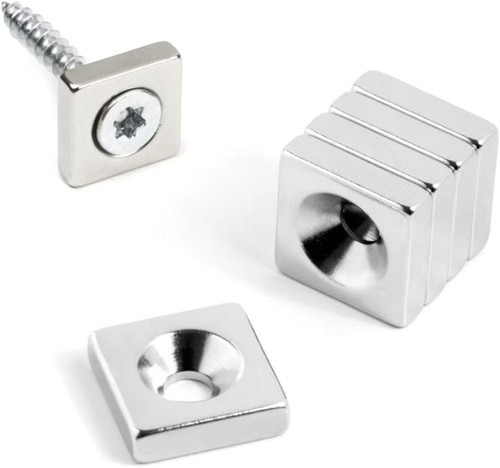 Dünya Magnet 5 Adet, Havşa Delikli, Neodyum Mıknatıs, 15X15X5 Mm, D:8/4 Mm, Köşeli, Güçlü M