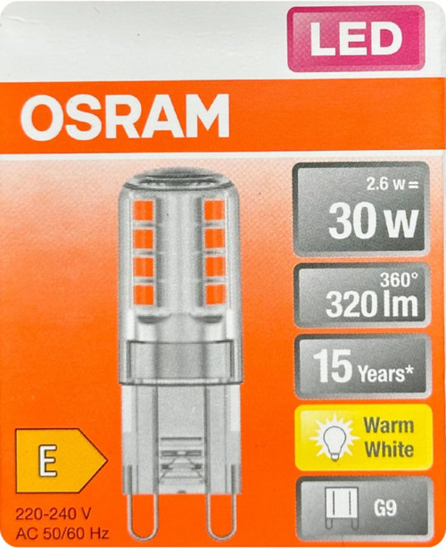 Osram LED Kapsül Ampul, 2,6W (30W), 2700K Sarı Işık, G9 Duylu