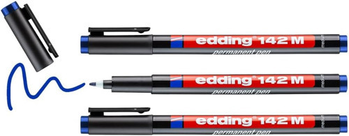 edding, 142 M Permanent Kalem, Asetat Kalemi, Mavi, 3'lü Set, 1 mm Yuvarlak Uç