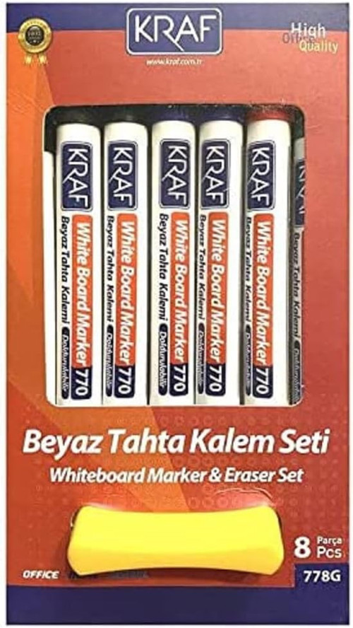 KRAF BEYAZ TAHTA KALEMİ & SİLGİ SET 778G 8 Lİ (7+1 Silgi)