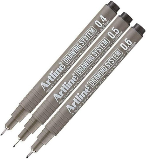 Teknik Çizim Kalemi 0.4-0.5 - 0.6 Mm Siyah 3 Lü Set Artline Drawing Teknik Çizim Kalemi