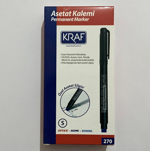 Kraf Permanent Marker Silgili, Siyah, S Uç, Suya Dayanıklı, CD/DVD/Cam/Plastik/Metal için, 12'li