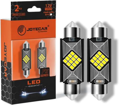 JOYECAR 41mm Sofit Ampul F5 Serisi LED 2V, 8W, 12 LED, Beyaz, 2'li Paket