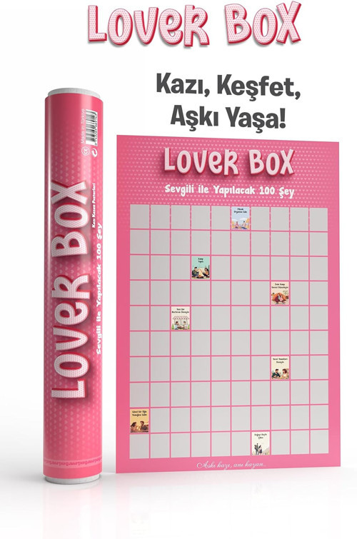 Lover Box Kazı Kazan Poster, Sevgiliyle Yapılacak 100 Eğlenceli Aktivite, Premium Kalite, Koruyuc