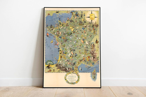 Pegziz pgzzNM2403 Fransa Haritası Sanatsal Duvar Dekorasyon Poster 60x90cm