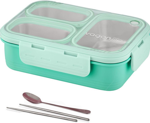 Vagonlife Lunch Box 620 ML Tek Kat Üç Bölmeli Metal Kaşıklı Yeni Nesil Sefer Tası-FFLBOX7097