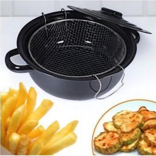 abnturk Süper Kaliteli Kapaklı Emaye Fritöz Patates Kızartma Tenceresi 25 cm Siyah, fdn2136