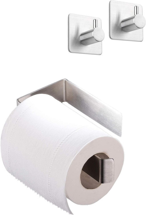 DELTAHOME Paslanmaz Çelik Set Yapışkanlı Tuvalet Kağıtlığı ve 2 Adet Banyo Askısı - ANIND