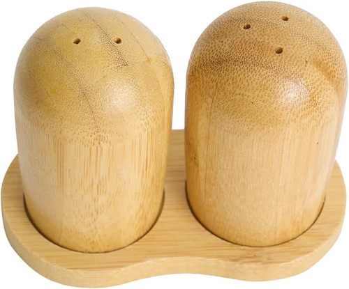 Bambu Standlı Tuzluk Karabiberlik Seti, Ahşap, Kahverengi, 140g, 8cm x 4cm, 2'li