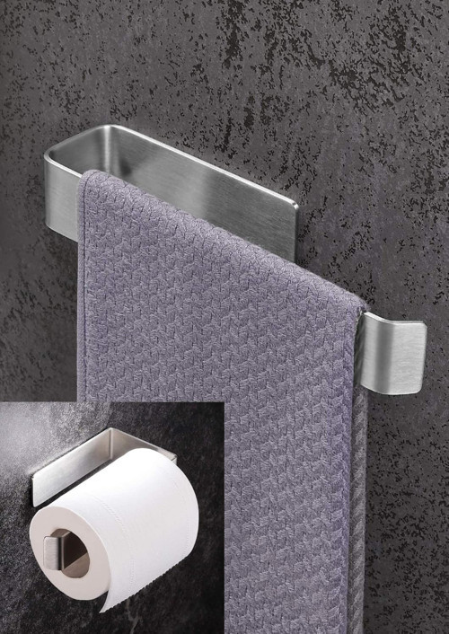 DELTAHOME Paslanmaz Çelik Havluluk ve Tuvalet Kağıdı Askısı SET INOX Kendinden Yapışkanlı A