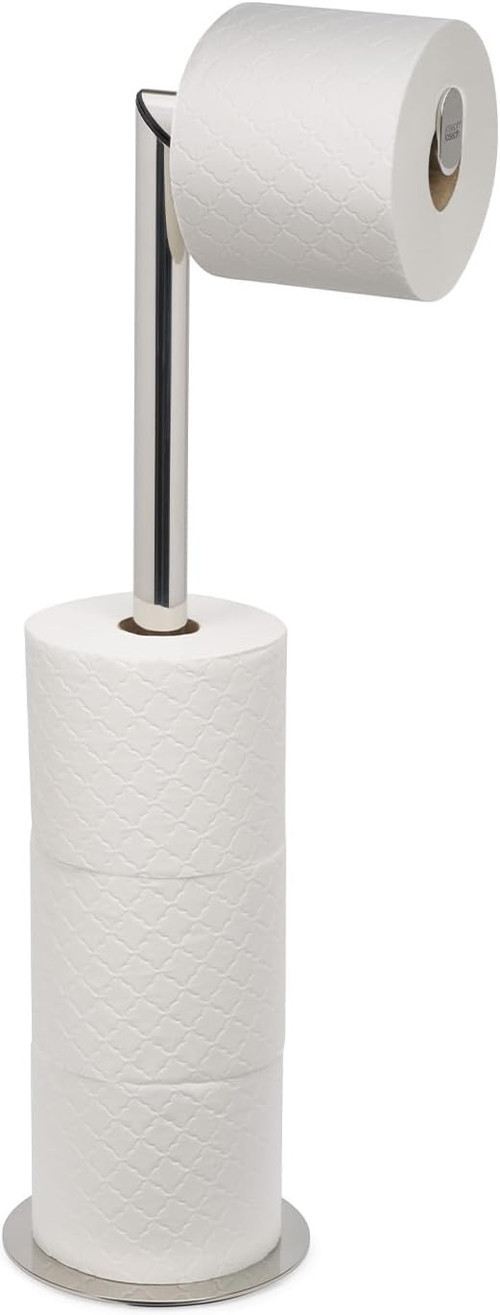 Joseph Joseph EasyStore Luxe 2'si 1 arada ayaklı tuvalet kağıdı tutucusu, birinci sınıf paslan