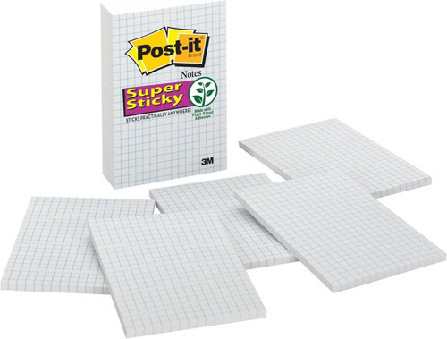Post-it Süper Yapışkan Notlar, 4x6", 3 Ped, 2x Yapıştırma Gücü, Mavi Izgara Çizgileri ile B