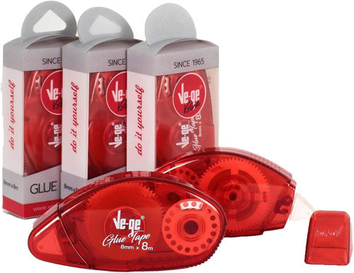 Ve-qe Glue Tape, Kırmızı, 8mm x 8m
