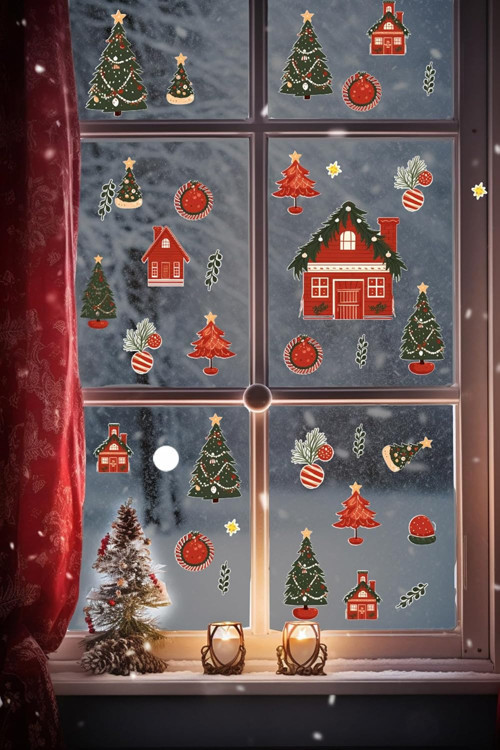 Christmas Stickerları, Noel Baba ve Yılbaşı Temalı Çocuk Odası Dekorasyon Seti, Kendinden Yap