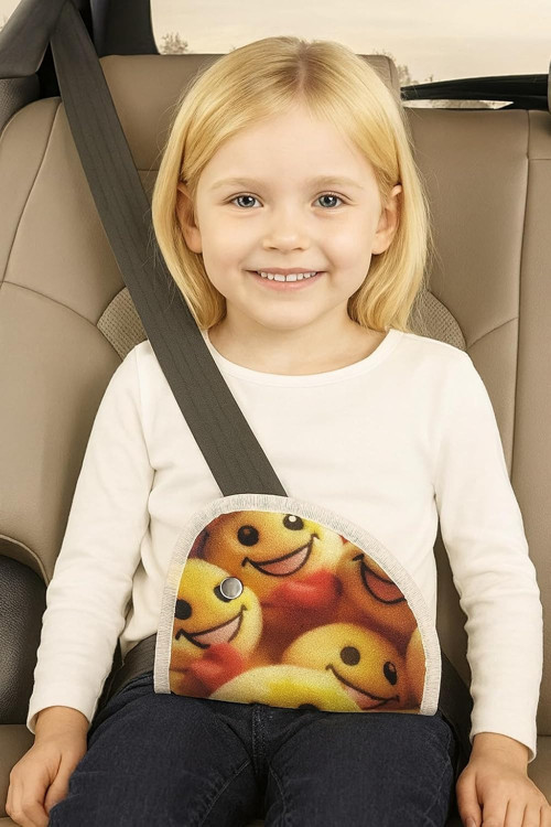 Emoji Desenli Seatbelt Yastığı, Çocuklar için Emniyet Kemeri Koruyucu, Sarı ve Kırmızı Renk