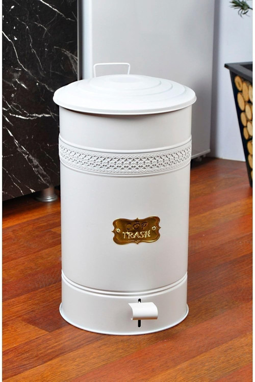Derinsanal Metal Pedallı Mutfak Banyo 30Litre Çöp Kovası Beyaz Tek Ebat