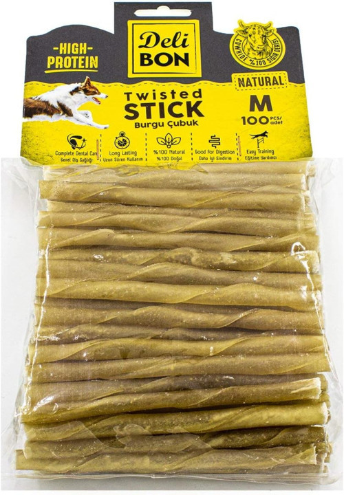 Doggie Delibon Gerçek Deriden Kalın Burgu Çubuk, Thıckx100Pcs., Natural