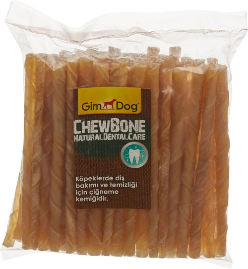 GimDog Mordimi Köpekler İçin Burgu Çubuk Kemik, Çiğneme Kemiği, Naturel, 50'li, 300 gr