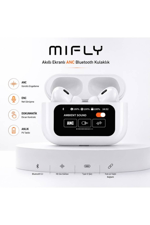 Smart Screen Pro Anc Enc Akıllı Ekranlı Bluetooth Kulaklık Dokunmatik Şarj Kutulu Kablosuz Kulak İçi Kulaklık