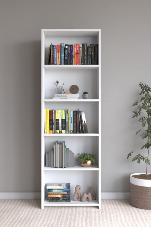 Classy 105Nisa 5 Rafli Arkalikli Kitaplik Çok Amaçli Dolap Beyaz