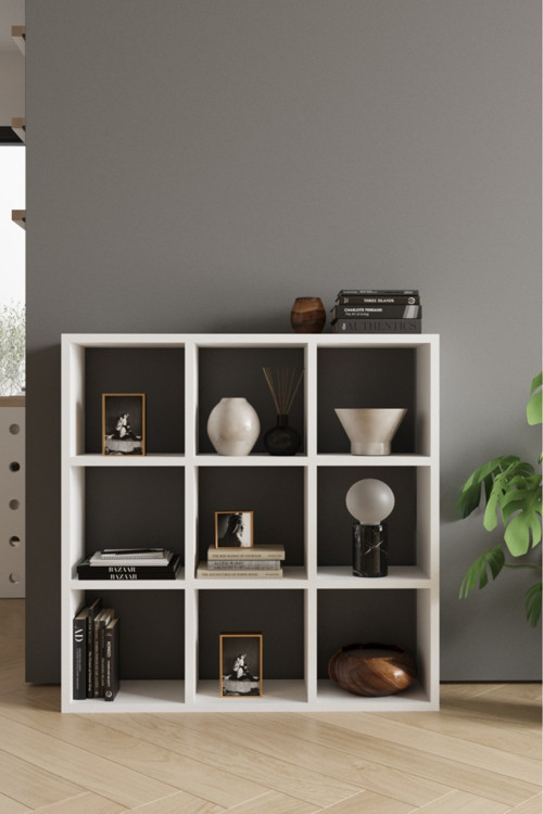 CLASSY 107OYA 9 RAFLI KARE KİTAPLIK BEYAZ