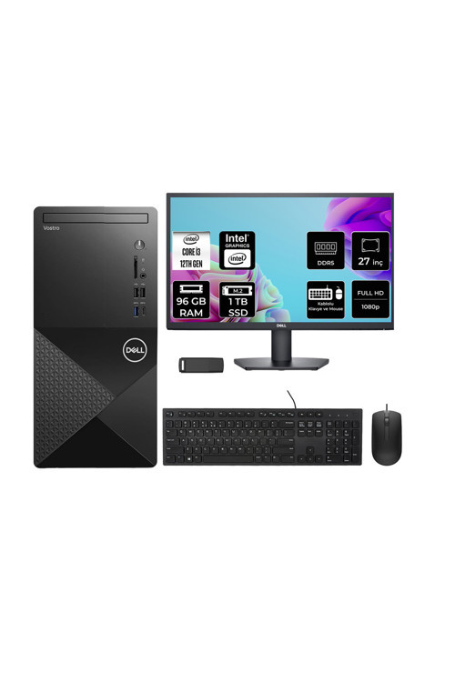 Vostro 3030MT Core i3 12100 96GB RAM 1TB SSD 27" FHD FreeDOS N6001VDT3030MTP918 Masaüstü Bilgisayar + PER4 USB Bellek