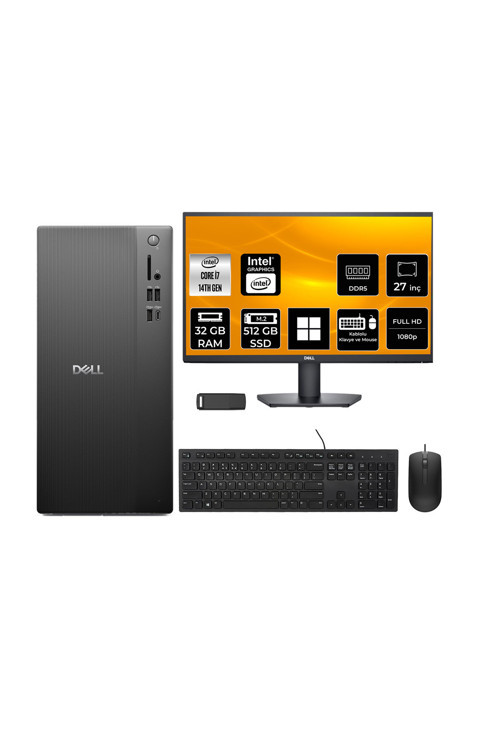 Pro Tower Essential QVT1260 Core i7 14700 32GB RAM 512GB SSD 27" FHD Win11 Pro BTO014QVT1260P945 Masaüstü Bilgisayar + PER4 USB Bellek