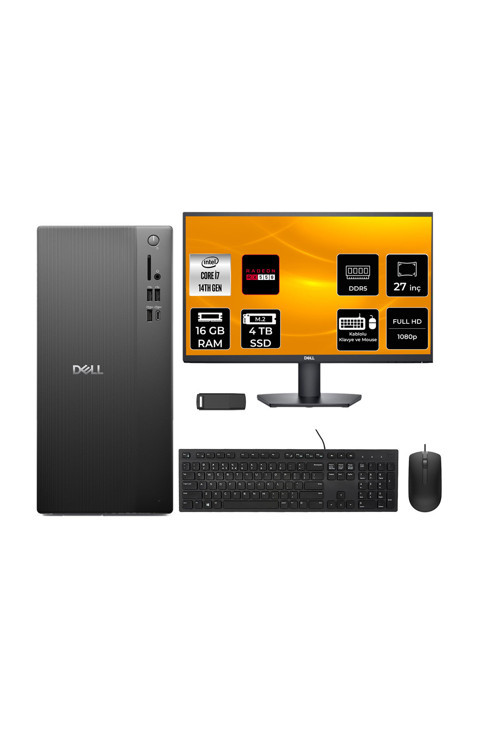 Pro Tower Essential QVT1260 Core i7 14700 RX 550 4GB 16GB RAM 4TB SSD 27" FHD FreeDOS BTO014QVT1260P964 Masaüstü Bilgisayar + PER4 USB Bellek
