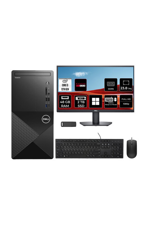 Vostro 3030MT Core i3 12100 RX 550 4GB 48GB RAM 2TB SSD 23.8" FHD Win11 Home N6001VDT3030MTP691 Masaüstü Bilgisayar + PER4 USB Bellek