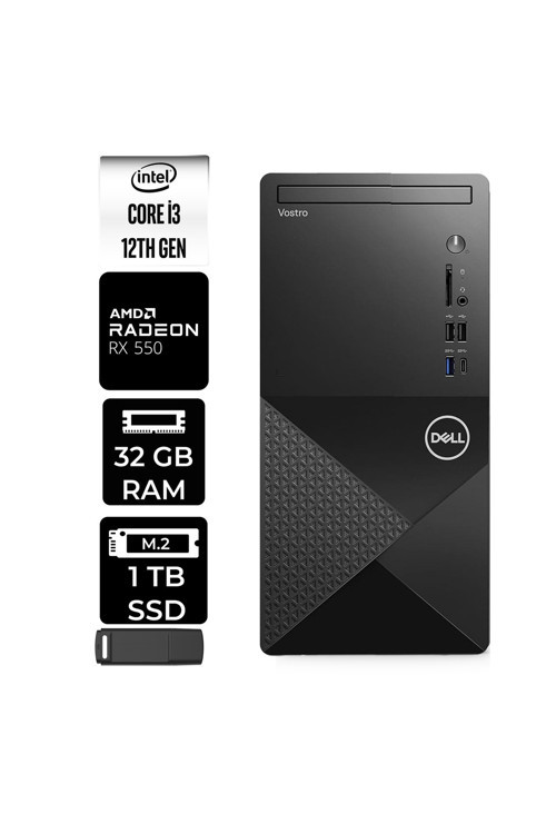 Vostro 3030MT Core i3 12100 RX 550 4GB 32GB RAM 1TB SSD Win11 Home N6001VDT3030MTP386 Masaüstü Bilgisayar + PER4 USB Bellek