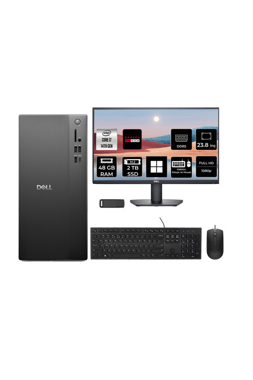Pro Tower Essential QVT1260 Core i7 14700 RX 550 4GB 48GB RAM 2TB SSD 23.8" FHD Win11 Home BTO014QVT1260P691 Masaüstü Bilgisayar + PER4 USB Bellek