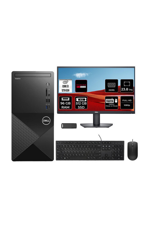 Vostro 3030MT Core i3 12100 RX 550 4GB 96GB RAM 512GB SSD 23.8" FHD FreeDOS N6001VDT3030MTP677 Masaüstü Bilgisayar + PER4 USB Bellek