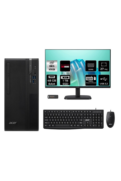Veriton S2720G Core i5 14400 48GB 1TB SSD RX550/4GB FDOS Masaüstü Bilgisayar + 27" Monitör