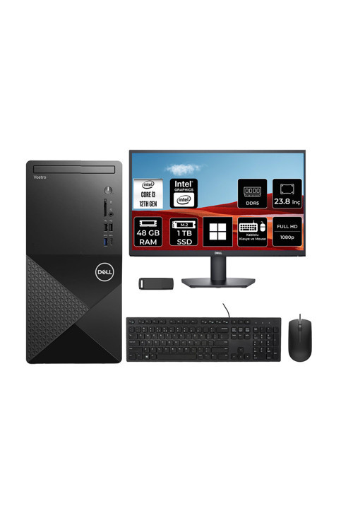Vostro 3030MT Core i3 12100 48GB RAM 1TB SSD 23.8" FHD Win11 Pro N6001VDT3030MTP650 Masaüstü Bilgisayar + PER4 USB Bellek
