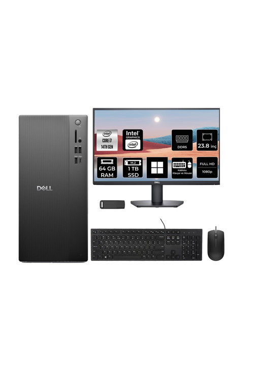 Pro Tower Essential QVT1260 Core i7 14700 64GB RAM 1TB SSD 23.8" FHD Win11 Home BTO014QVT1260P634 Masaüstü Bilgisayar + PER4 USB Bellek
